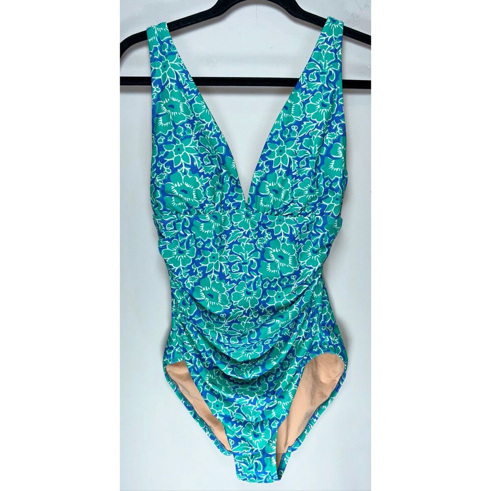 J.Crew Factory Women's Ruched Plunge One-Piece Swimsuit size Medium